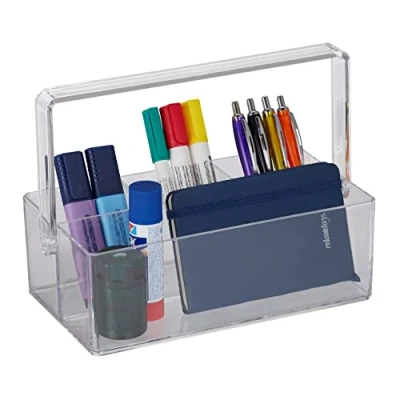 Immagine di Relaxdays Organizer con Manico, 4 Scomparti, Contenitore Portaoggetti Multiuso, HLP: 18,5 x 25,5 13,5 cm, Trasparente