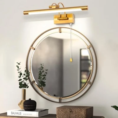 Immagine di MantoLite LED Lampade da Parete per Quadri, 8W 3000K Illuminazione Interni con testa Girevole e Interruttore, Specchio Bagno Illuminazioni Pareti Lettura Applique (Ottone,40CM)