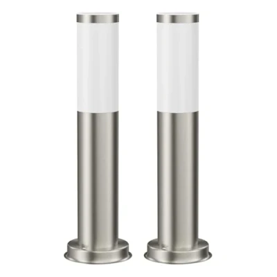 Immagine di ledscom.de 2 pz. luce da sentiero/bitta luminosa/luce giardino PORU per esterni, IP44, 39 cm, acciaio inox, 1x E27 max. 40W