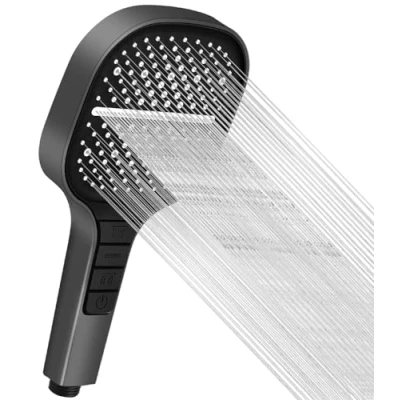 Immagine di soffione doccia a risparmio d&#039;acqua con pulsante di arresto, pioggia 7 tipi getto, doccetta energetico, pioggia, grande, superficie