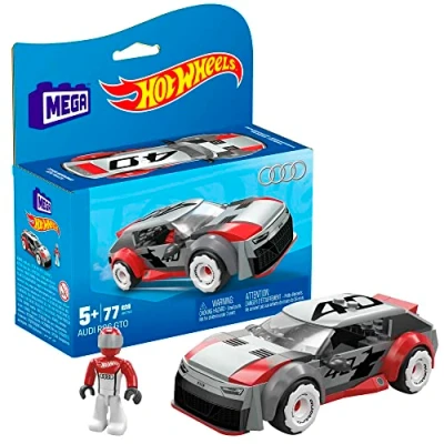 Immagine di MEGA Hot Wheels Audi RS 6 GTO Concept, Set da costruzione con 77 pezzi e 1 micro action figure pilota incluso, colore grigio rosso, giocattolo per bambini, 5+ anni, HKF94