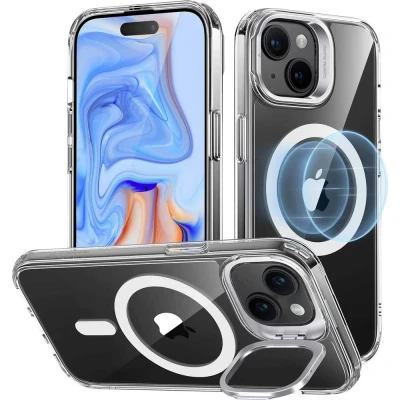 Immagine di ESR Classic Hybrid HaloLock Case + Stash Stand Backcover per cellulare Apple iPhone 15 Trasparente Compatibile con MagSafe