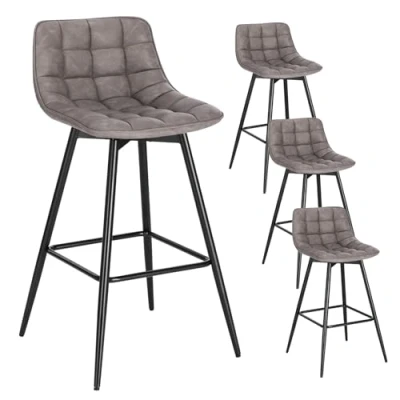 Immagine di WOLTU BH249dgr 4 4X Sgabelli da Bar Moderni Sedia Cucina Pranzo con Poggiapiedi in Ecopelle Grigio Scuro