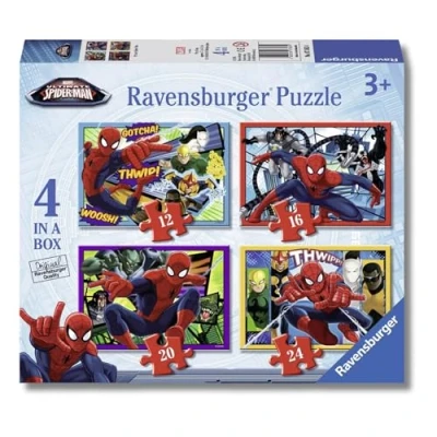 Immagine di Ravensburger Puzzle Ultimate Spider Man, Collezione 4 in a Box, Idea Regalo per Bambini 3+ Anni, Gioco Educativo e Stimolante, 12 16 20 24 Pezzi
