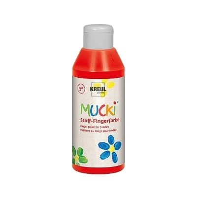 Immagine di KREUL 28403 Mucki luminous fabric vernice per le dita, 250 ml in rosso, a base d&#039;acqua, senza parabeni, glutine, lattosio e vegana, ideale l&#039;uso con dita mani