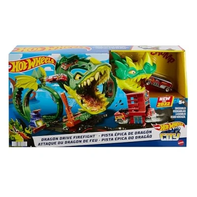 Immagine di Hot Wheels Dragone di Fuoco con 1 Veicolo Die Cast Incluso e Stazione dei Pompieri, Giocattolo per Bambini 5+ Anni, HDP03
