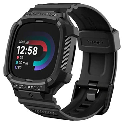 Immagine di Spigen Rugged Armor Pro cover con Cinturino Compatibile Fitbit Versa 4 / Sense 2 Nero