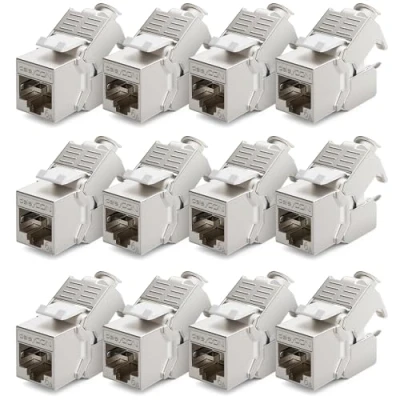 Immagine di deleyCON 12x Modulo Keystone Jack CAT6a Cavo Patch di Rete Connettore Schermatura STP Presa RJ45 Panel Estensione del Supporto