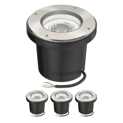 Immagine di ledscom.de 4 pezzi lampada da incasso a pavimento BOFU per esterni orientabile in acciaio inox rotonda IP67 150mm Ø incl. LED 5,473W 468lm 30 bianco caldo