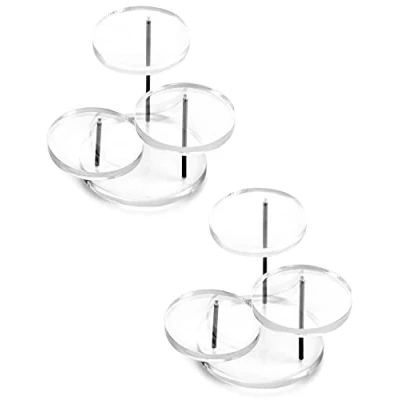 Immagine di QWORK® Mini Espositore Acrilico a 3 Strati, Alzate Rotondo Trasparente per Anelli Orecchini Bracciali Figurine (2 Pezzi)