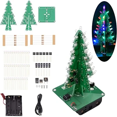 Immagine di Adeept kit 3D per albero di Natale LED fai da te 7 colori flash circuito saldatura elettronica divertenti