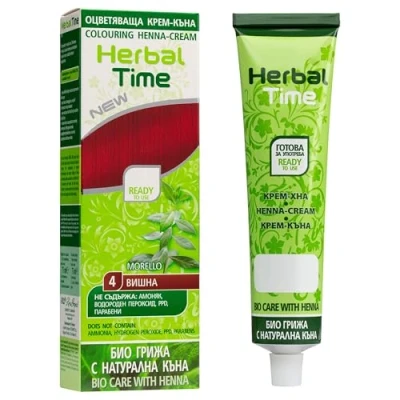 Immagine di Herbal Time Colore naturale per capelli all&#039;henné Rosso ciliegia n. 4 Copre i bianchi dei semipermanente senza ammoniaca, solfati e parabeni 75 ml