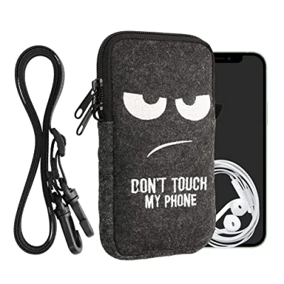 Immagine di kwmobile Custodia in Feltro con Zip per Smartphone Portacellulare a Tracolla Porta Cellulare da Collo Universale Cover Borsa Telefono Don&#039;t touch my phone