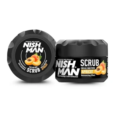 Immagine di Nishman Scrub Viso Cura esfoliante della pelle maschile Rimuove le cellule morte pelle, deterge a fondo e fornisce una carnagione fresca, morbida radiosa (300 ml, albicocca)