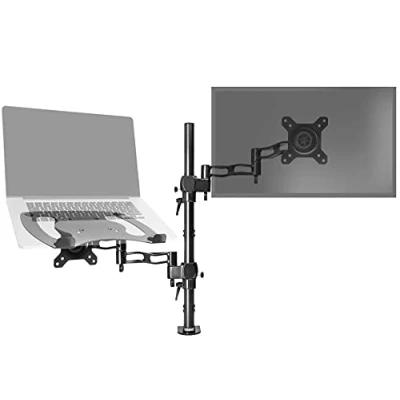 Immagine di Duronic DM35L1X1 Supporto monitor da scrivania con morsetto e piattaforma per PC portatile Braccio porta Inclinabile ed orientabile Compatibile schermi TV VESA standard
