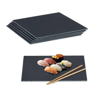 Immagine di Relaxdays Piatti in Ardesia, Set da 6 Vassoio Buffet per Servire Formaggi, Salumi e Aperitivo, 40 x 30 cm, Antracite