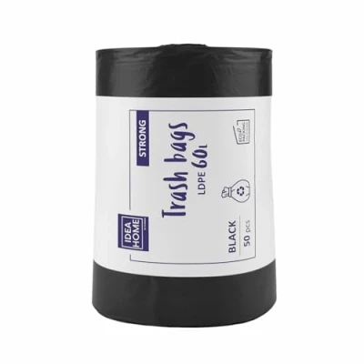 Immagine di IDEA HOME Sacchi per la Spazzatura 60L Resistenti Nettezza il Riciclaggio, Cucina Fodere Bidoni 50 Pezzi, Nero