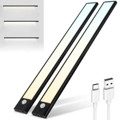 Immagine di Brendz Luce Armadio LED con Sensore di Movimento, 2 x 40 cm, 3 Temperature Colore, Dimmerabile, Magnetica Ricaricabile Led, Notturna, Lampada per
