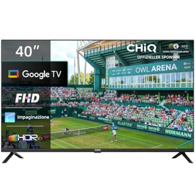 Immagine di CHiQ TV L40G7V da 40 pollici, Google TV, FHD, Design senza cornice, Assistente Google, Play, Chromecast integrato, Triplo sintonizzatore (DVB T2/S2/C), 5G Wi Fi, Bluetooth, HDMI ARC, USB2.0