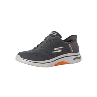 Immagine di Skechers Handfree Slip in Go Walk Arch Fit 2.0 Simplicity 2, Scarpe da Ginnastica Uomo, Tessuto Sintetico Antracite e Arancione, 43 EU
