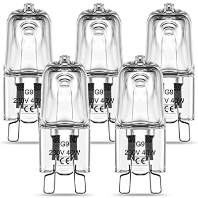 Immagine di RuLEDne Lampadine Alogene G9 Luce Forno 40W, Capsula Trasparente Bianco Caldo 2700K, 230V 300C Resistente Al Calore Per E Microonde, Confezione Da 5