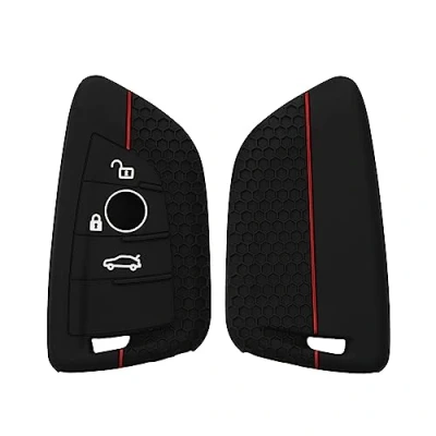 Immagine di kwmobile Custodia Coprichiave Compatibile con BMW 3 tasti Smart Key Cover Copri Telecomando Chiave Auto Chiavi Macchina nero/rosso