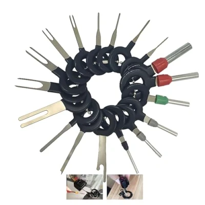 Immagine di CESFONJER 18 Pezzi Strumenti di Rimozione Terminale, pin Cablaggio Terminale con Portachiavi per Auto, auto cablaggi elettrici crimpare connettore estrattore kit