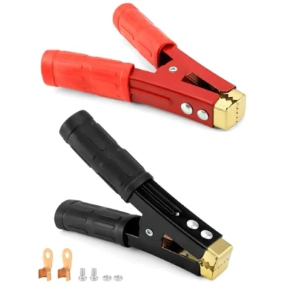 Immagine di QWORK® 2 Pezzi 1000A Morsetti a Coccodrillo per Batteria, con Copertura Isolante Cavi di Avviamento Auto