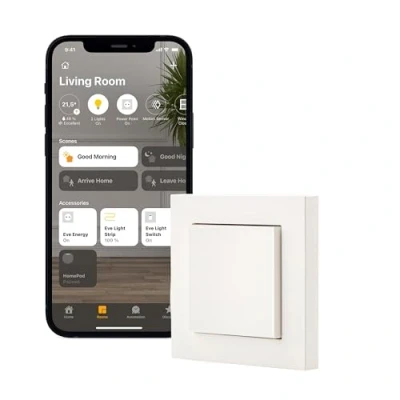Immagine di Eve Light Switch, Apple Home, Interruttore della luce intelligente, commutazione singola, alternata e incrociata, compatibile con interruttori multipli, nessun bridge richiesto, Bluetooth/Thread