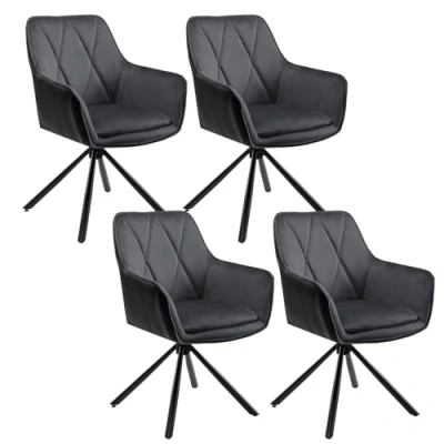 Immagine di Lestarain 4x Sedie Sala da Pranzo, Sedia Cucina con Braccioli, Poltroncina Sedile Girevole, per Salotto, Ufficio, Gambe in Metallo, Velluto e Ecopelle, Nero, Grigio Scuro, LCNI124001 4