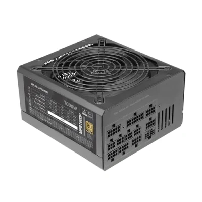 Immagine di MARSGAMING MPB1000P, Alimentatore Modulare ATX 3.0 1000W, 10 Anni di Garanzia, 80Plus Gold, Ventola 140mm AI RPM, Condensatori Giapponesi, Supporto PCIe 5.0 e APFC, Tecnologia DC SMD, Nero