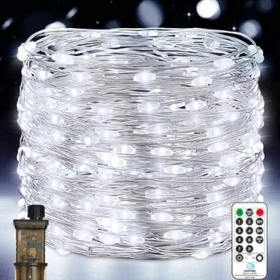 Immagine di Vacoulery Lucine Led Decorative, 23M 200 LEDs Stringa Luci 8 Modalità Impermeabile con EU Spina, Telecomando, Timer e Dimmer per Interni Esterni, Natale, Feste, Halloween (1 Pezzi, Bianco Freddo)