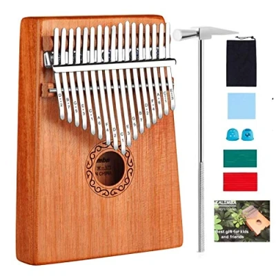 Immagine di Kalimba 17 tasti Thumb Piano, Strumento per pianoforte a pollice in mogano, Portatile Professionale Pianoforte, con Accessori e Istruzione martello