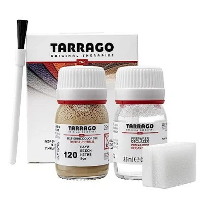 Immagine di Tarrago Kit 25 ml di colorante auto lucido Tintura autolucidante per scarpe, accessori e primer Copre sfregamenti calzature Faggio (120)