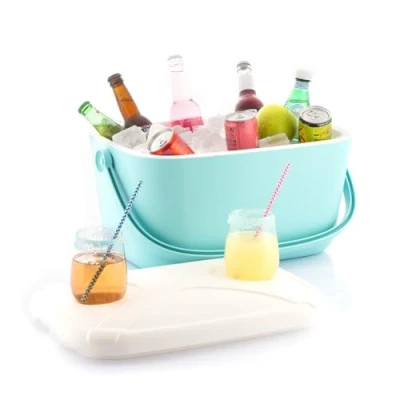 Immagine di InnovaGoods® Frigorifero, frigo portatile 20L, Frigorifero con coperchio multiuso x2 portabicchieri, da campeggio design retrò, Ideale per campeggio, giardino, spiaggia.