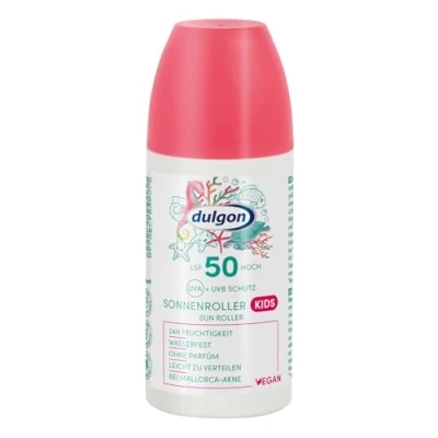 Immagine di dulgon protezione solare UPF 50 per bambini, 100 ml, dai raggi UVA e UVB, impermeabile umidità 24 ore, senza profumo, vegano microplastica