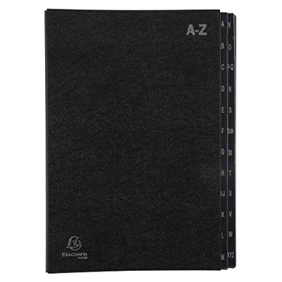 Immagine di Exacompta 57024E Cartella portadocumenti riciclata, in cartone extra resistente, 24 scomparti dalla A alla Z, per DIN A4, fori di visualizzazione, linguette rinforzate plastica, colore: nero
