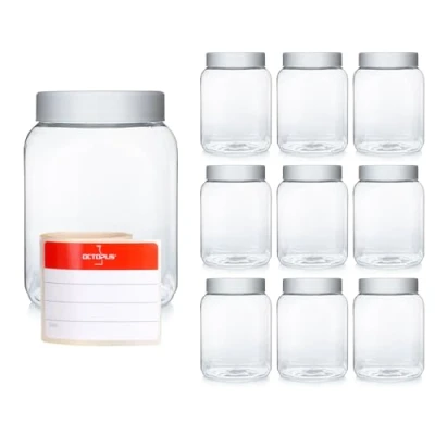 Immagine di Octopus 10 x 400 ml vasetti PET con coperchio a vite per alimenti, colori, oli, polveri, in plastica vite, frappè, vaso marmellata