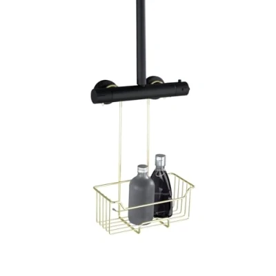 Immagine di WENKO Mensola termostatica doccia caddy mod milo da appendere al rubinetto, ripiano in acciaio inox (inossidabile) 25 x 36 14 cm, oro