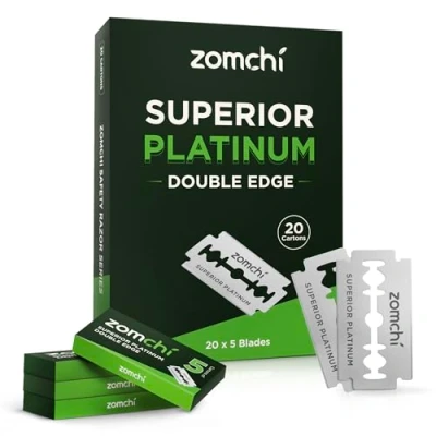 Immagine di ZOMCHI 100 Lama da Rasoio di Sicurezza,lame barba in acciaio inox platino per uomini e donne, si adattano a tutti i rasoi standard doppio bordo
