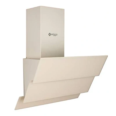 Immagine di Wiggo cappa aspirante da 50 cm, senza cappuccio, uscita 300 m3/h, display a LED touch 3 livelli, inclinata con filtro antigrasso e 2 filtri carbone, parti frontali in vetro color crema