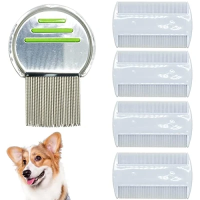 Immagine di pettine a denti fini per rimuovere peli, pidocchi, lendine e zecche da cani gatti, strumento la toelettatura, 5 pezzi pettini pidocchi pulci, in metallo,