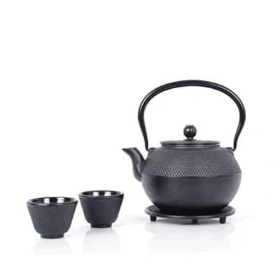 Immagine di ECHTWERK Servizio da tè in ghisa, teiera 1,1 l, con colino rimovibile, sottobicchiere e 2 tazze tè, set vintage per preparare sfuso, nero