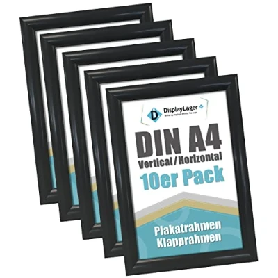 Immagine di DisplayLager 10 Pezzi A4 Cornice a Scatto da 25 mm, Profilo in Alluminio Nero Disco di Protezione antiriflesso e Materiale Fissaggio