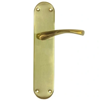 Immagine di Micel 07078 Set di maniglia per porta con ampia piastra in acciaio e alluminio, finitura ottone satinato, colore oro, 280 x 145 70 mm