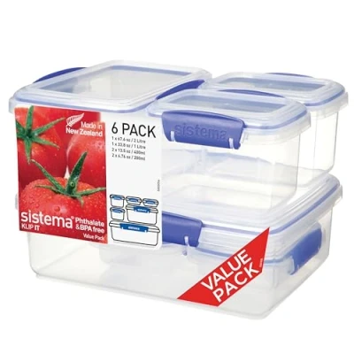 Immagine di Sistema KLIP IT contenitori per alimenti a più pezzi Lunch box impilabili con coperchi tenuta stagna Privi di BPA Clip blu Dimensioni assortite 6