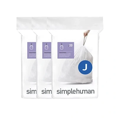 Immagine di simplehuman CW0259 sacchi spazzatura, sacchetti su misura codice J, bianchi, 3 x confezione da 20 (60 sacchetti)