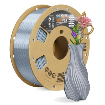 Immagine di OVERTURE Seta PLA Filamento 1.75mm, 1kg Bobina(2.2lbs), Precisione Dimensionale +/ 0.03 mm, per Stampante 3D (Seta Argento)