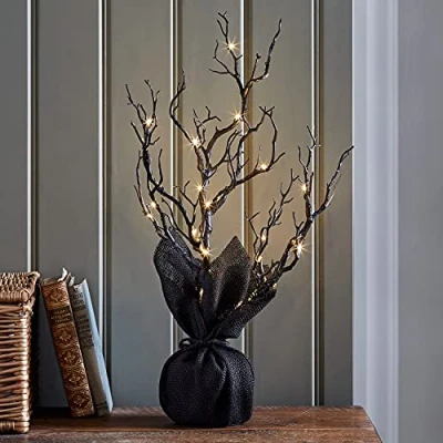 Immagine di Lights4fun Albero Luminoso di Halloween Nero con LED Bianchi Caldi 50cm a Pile per Interni