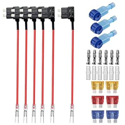 Immagine di GUUZI 6pcs 12V 24V ACU Adattatore Fusibile Standard Add A Circuit con Cablaggio,Portafusibili Medio Fusibili di Ricambio 6pcs(5A/10A/15A)